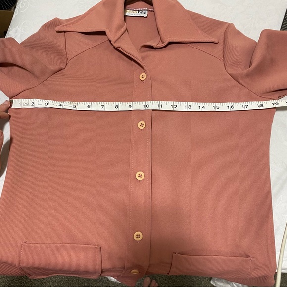 Vintage Ecco Bay Made in USA Ribbed Cardigan Blazer With Pockets Pink Button Wom - Picture 3 of 11
